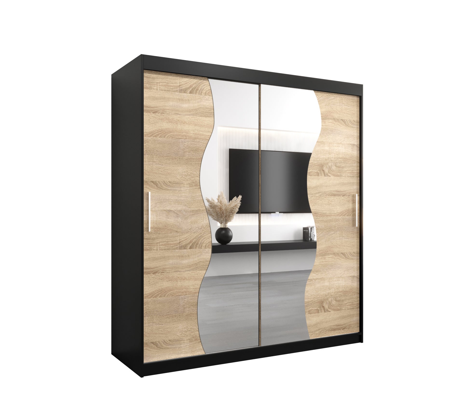 Szafa przesuwna garderoba MADRYT 180 x 62 x 200 cm Czarny + Sonoma - Abiks Meble