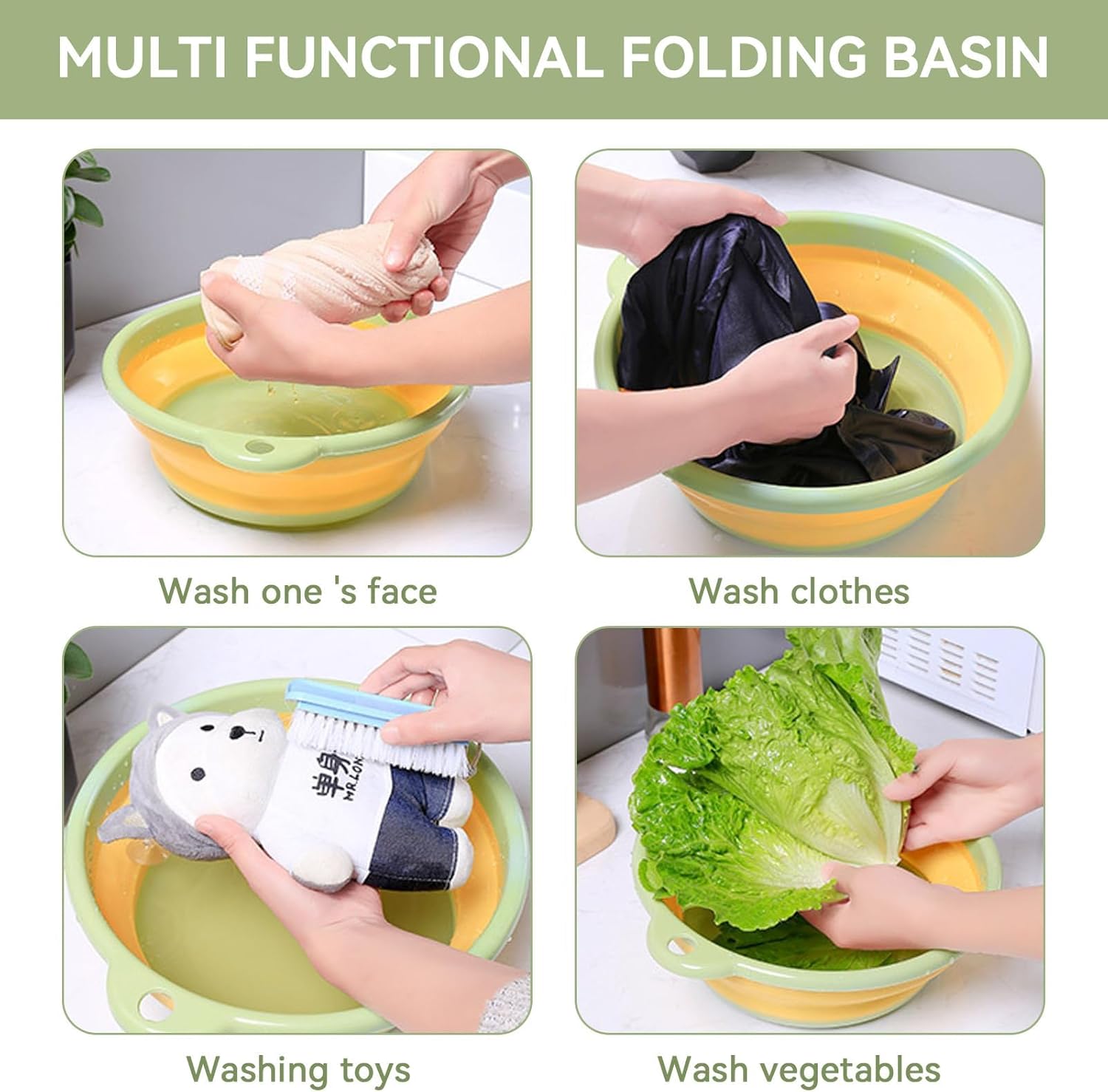 (Vert) Lavabo à Vaisselle Pliable, Bassine Pliable Bassine Plastique Panier Linge Pliable Petite Bassine Camping Lavabo Lavage Pour Les Voyages En Ple - 4