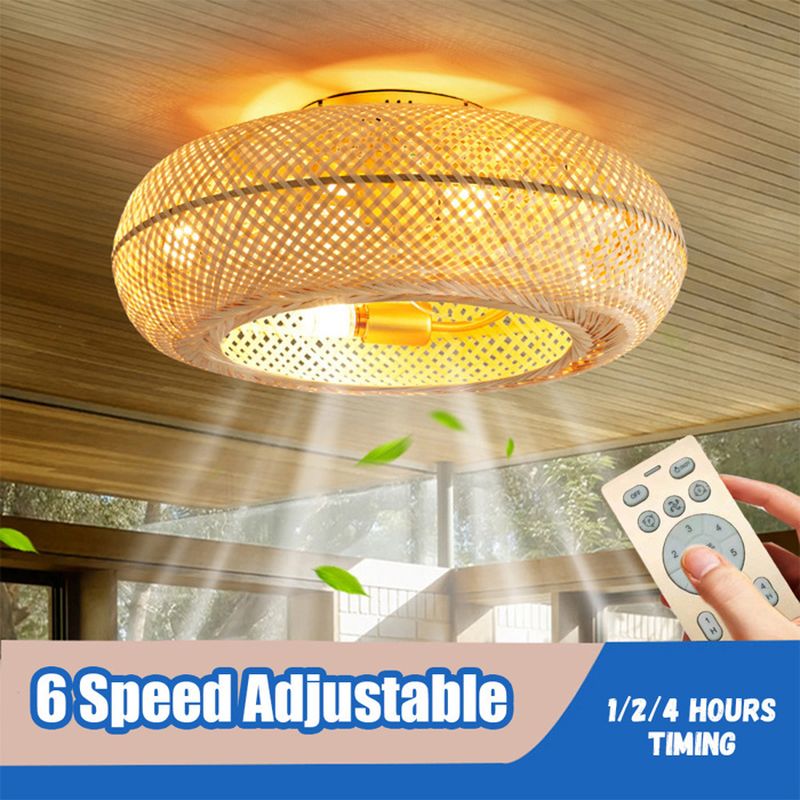 Ventilateur de plafond 6 Vitesses 50cm Silencieux Rotin Naturel Tissé Lampe de Plafond pour Salon Chambre Salle à Manger Lumière - 9
