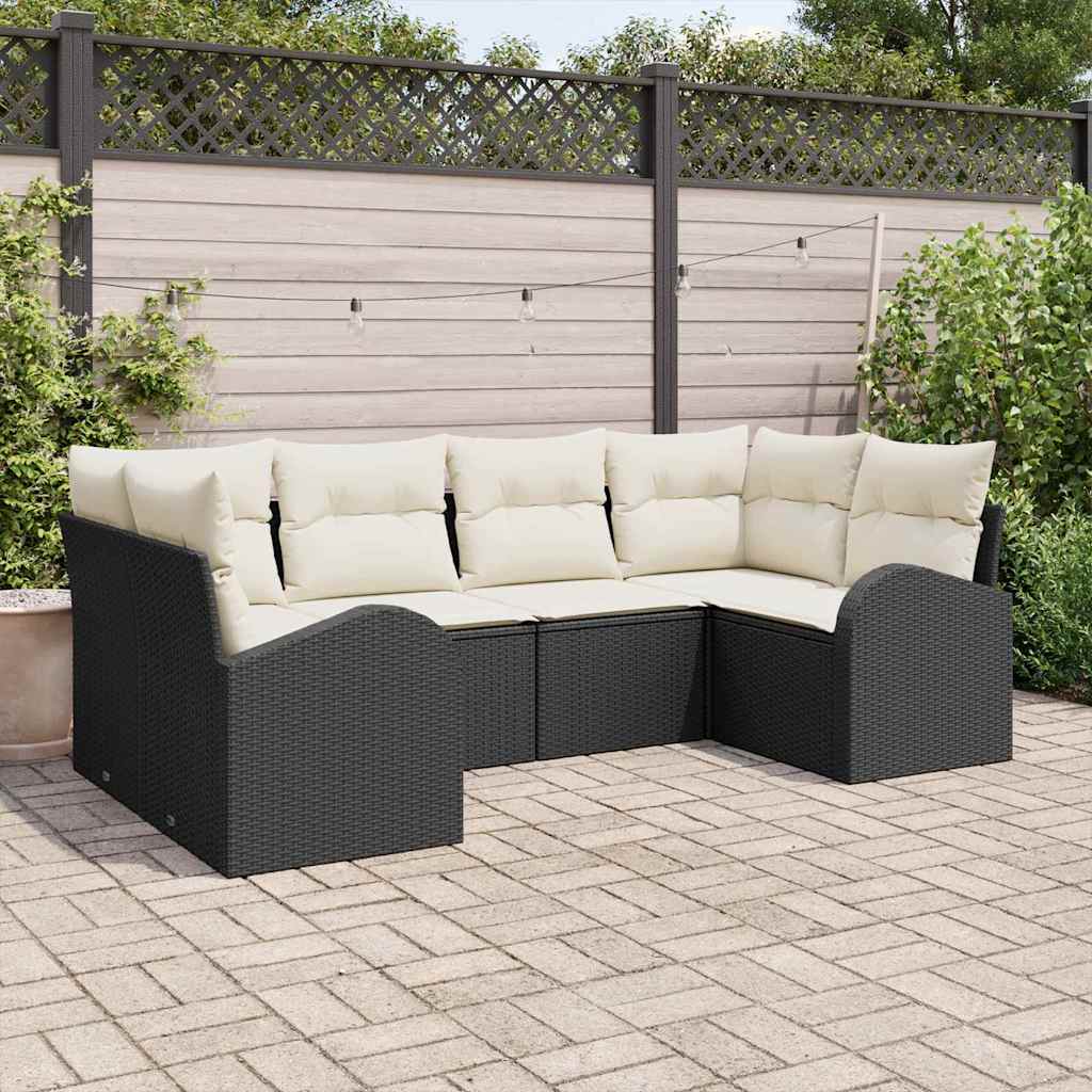 Zestaw Sof na Ogród z poduszką 6 pcs Czarny Rattan poli vidaXL