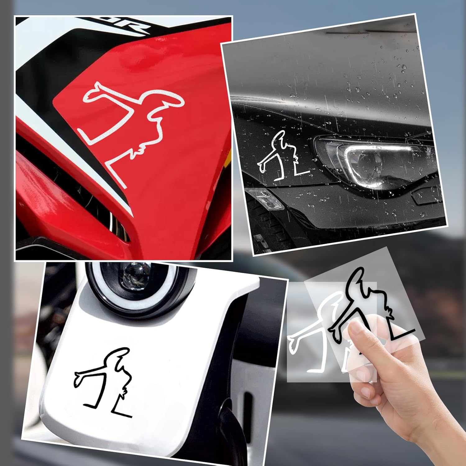 TENGWA Lot De 6 Autocollants Réfléchissants Voiture 8x8 Cm - Design Personnage Manga - Cache-Rayures Déco Pour Voiture, Frigo, Valise (Noir Ou Blanc)