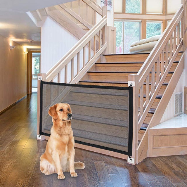 Portão de segurança para animais de estimação e bebês - Adequado para escadas - Com 4 ganchos - 120 x 72 cm - Preto