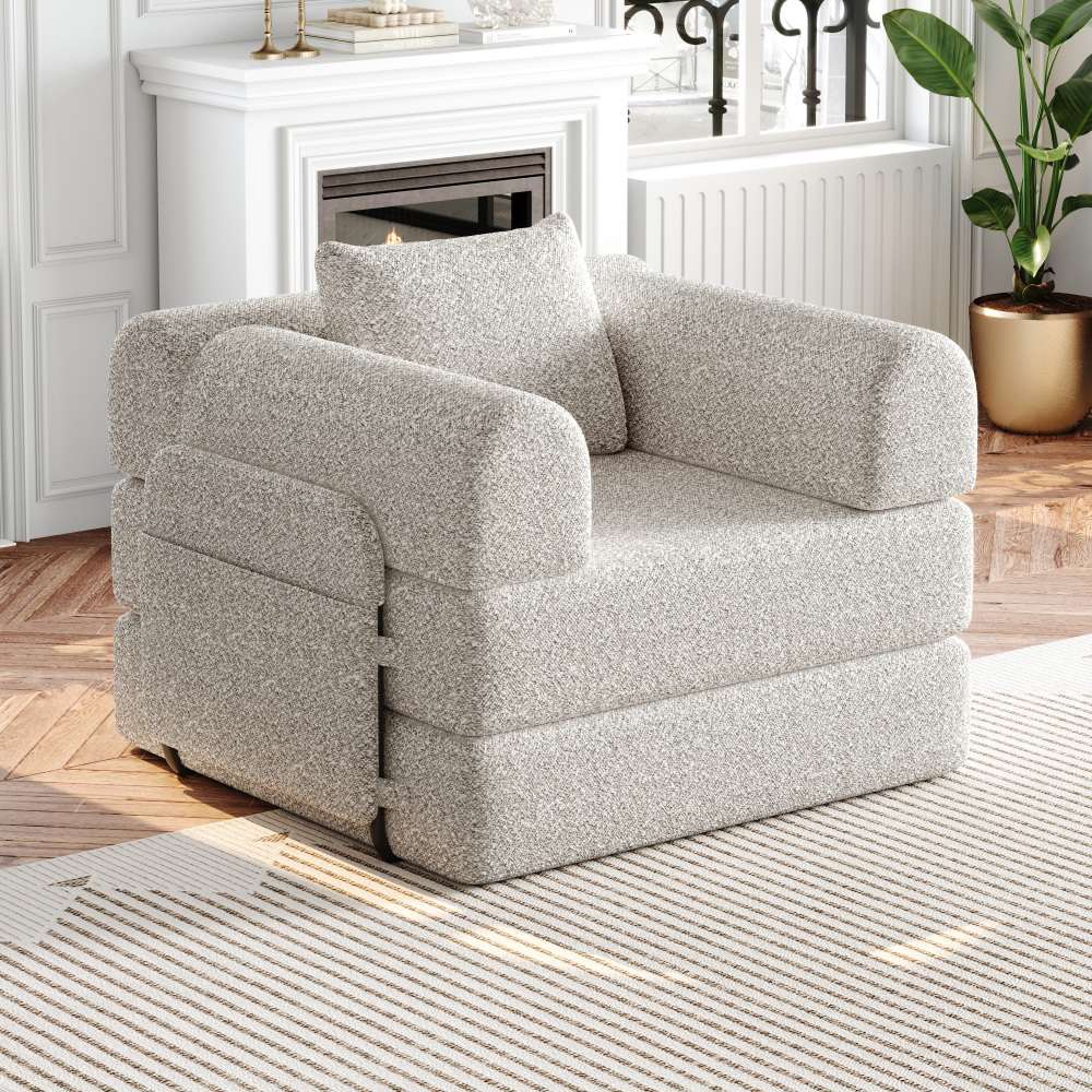 Sofa 2 w 1 z funkcją spania Chenille ze schowkiem w podłokietnikach, trzema metalowymi ramami, łatwa w montażu, wiele konfiguracji