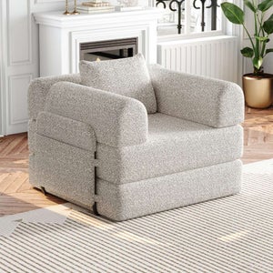 Canapé Modulaire 2-en-1 Avec Rangement - 1 Place, Convertible En Lit - Cadre Métal - Accoudoir Avec Tablette - Design Chenille