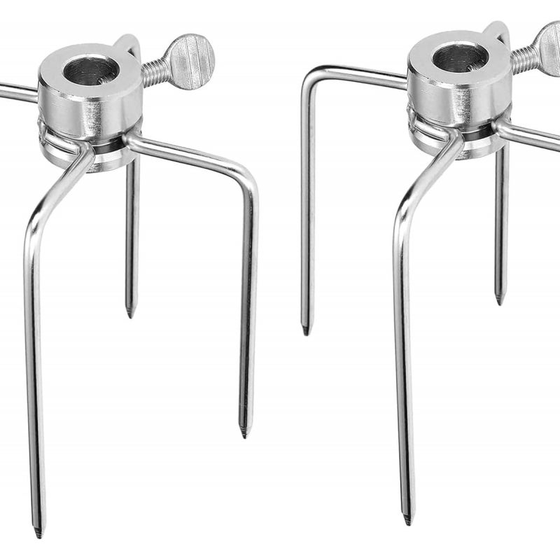 Zestaw 2 chromowanych igieł do szaszłyków i widelców do grilla z wkrętami do rożna