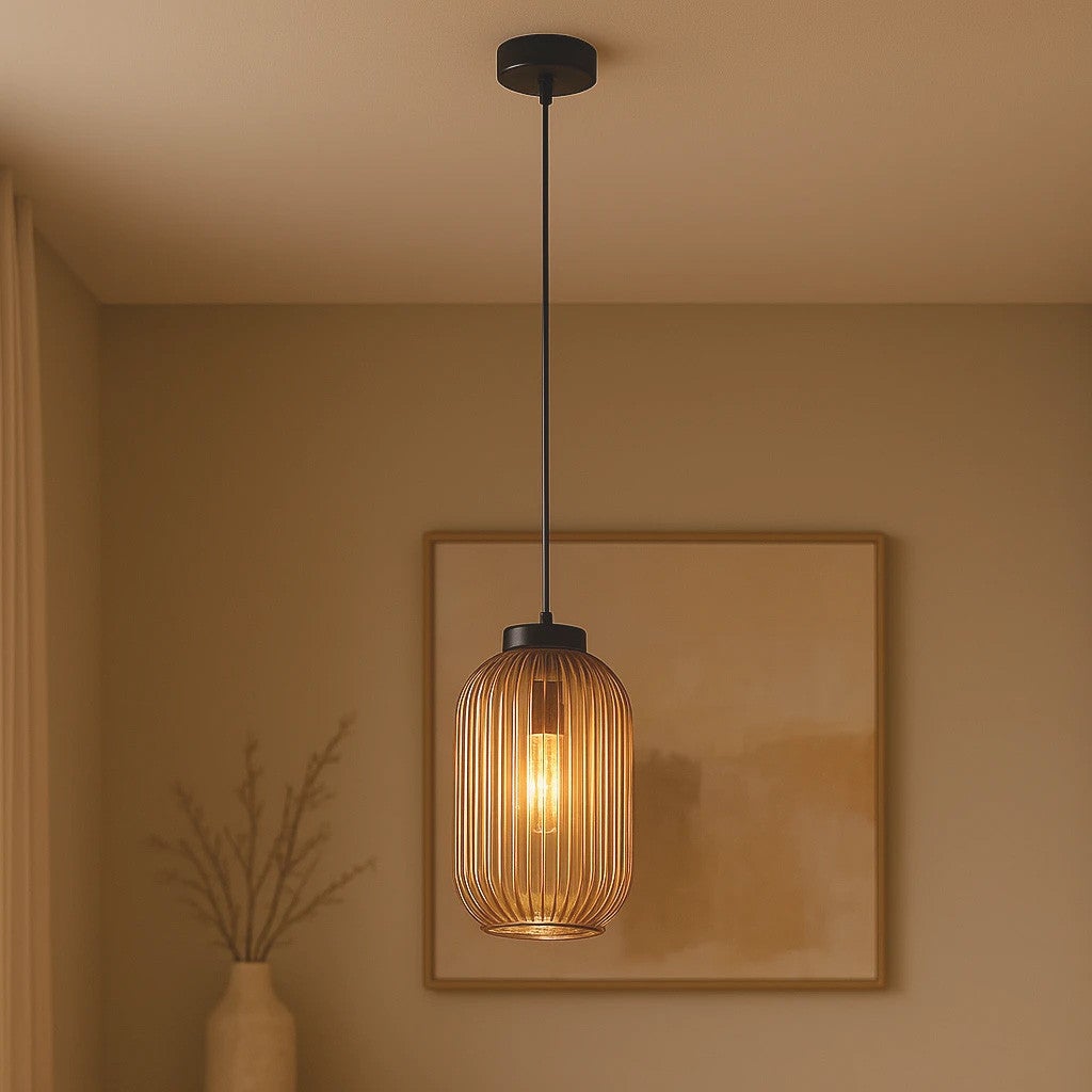Lampa wisząca FADIGA bursztynowo-czarna 1xE27x20W szkło wym:100x14x14cm IP20 Kaja