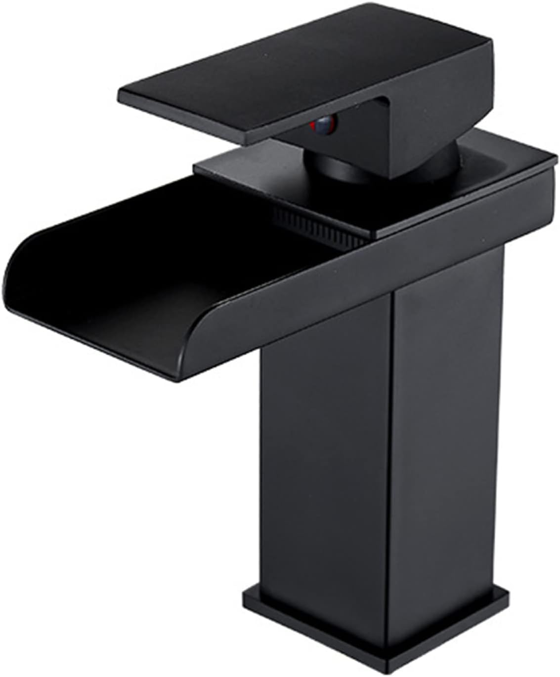 Bateria umywalkowa typu wodospad, bateria zlewozmywakowa jednouchwytowa, ciepła i zimna woda (czarna, krótka)