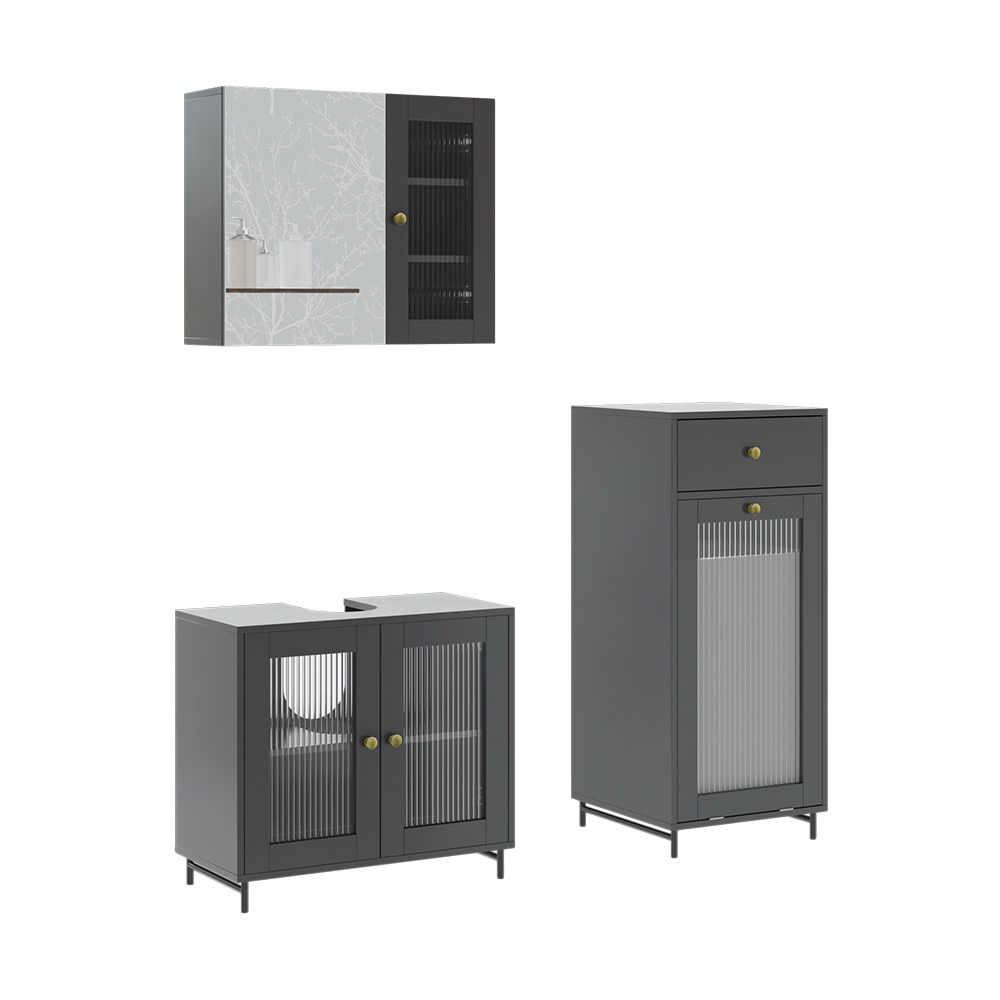 Vicco Zestaw mebli łazienkowych Malte, Szary, 3 sztuki z jednostką midi
