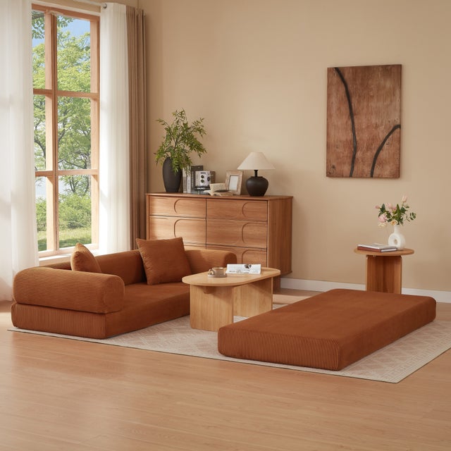 Canapé combiné sans ossature, canapé-lit convertible en lit, canapé de sol tatami, canapé pliable, couleur terracotta