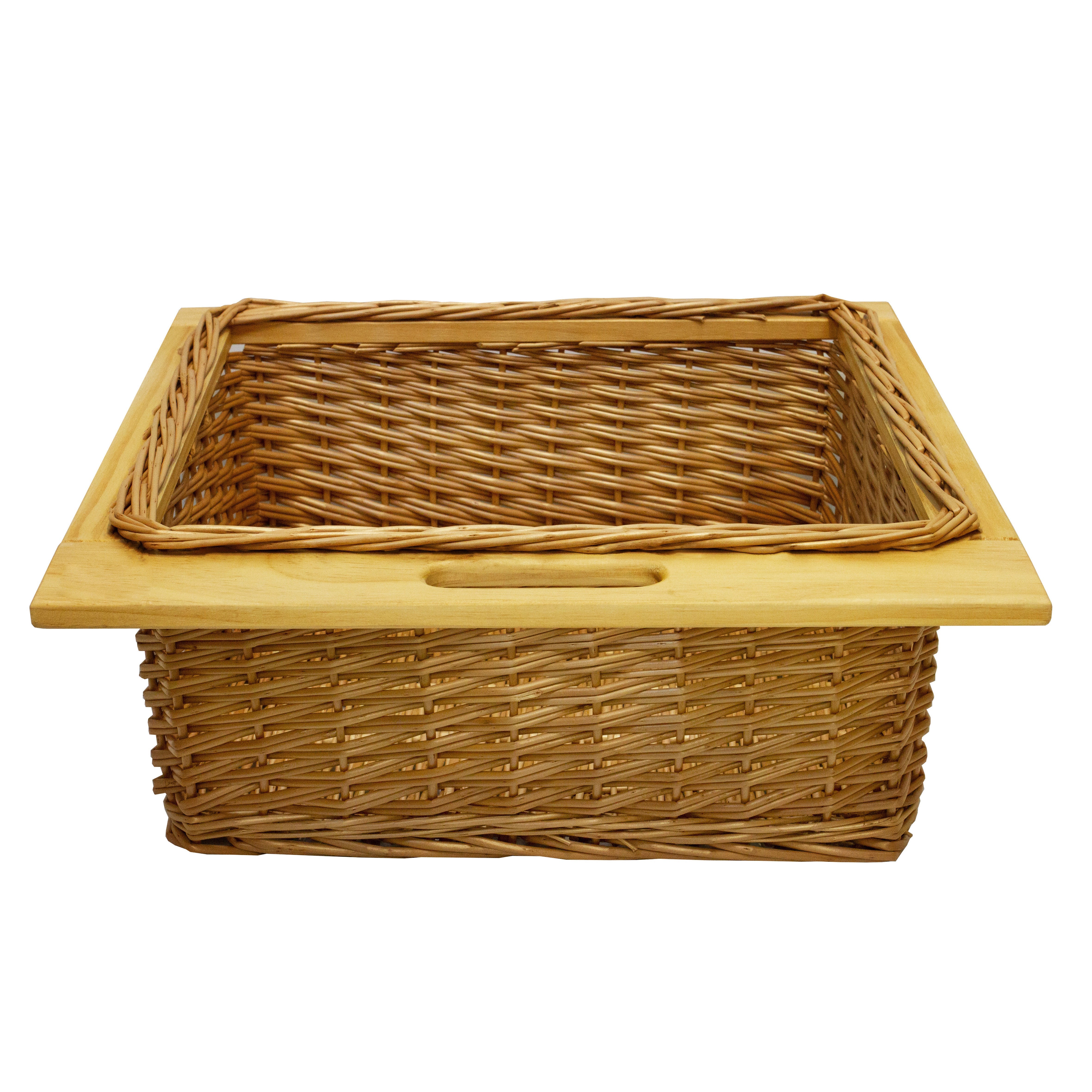 Tire cesta mimbre cajón gaveta 600mm solución almacenamiento cocina alacena despensa armario con asa rústica madera de