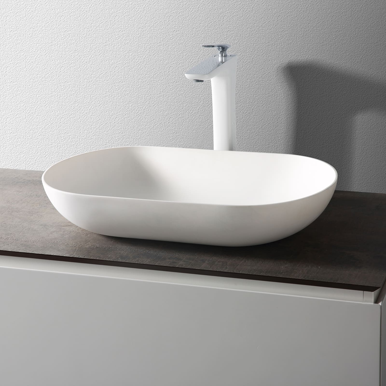 BERNSTEIN - Vasque à poser O-540 en fonte minérale - blanc mat - 54x34x10,5cm Sans cache - 2