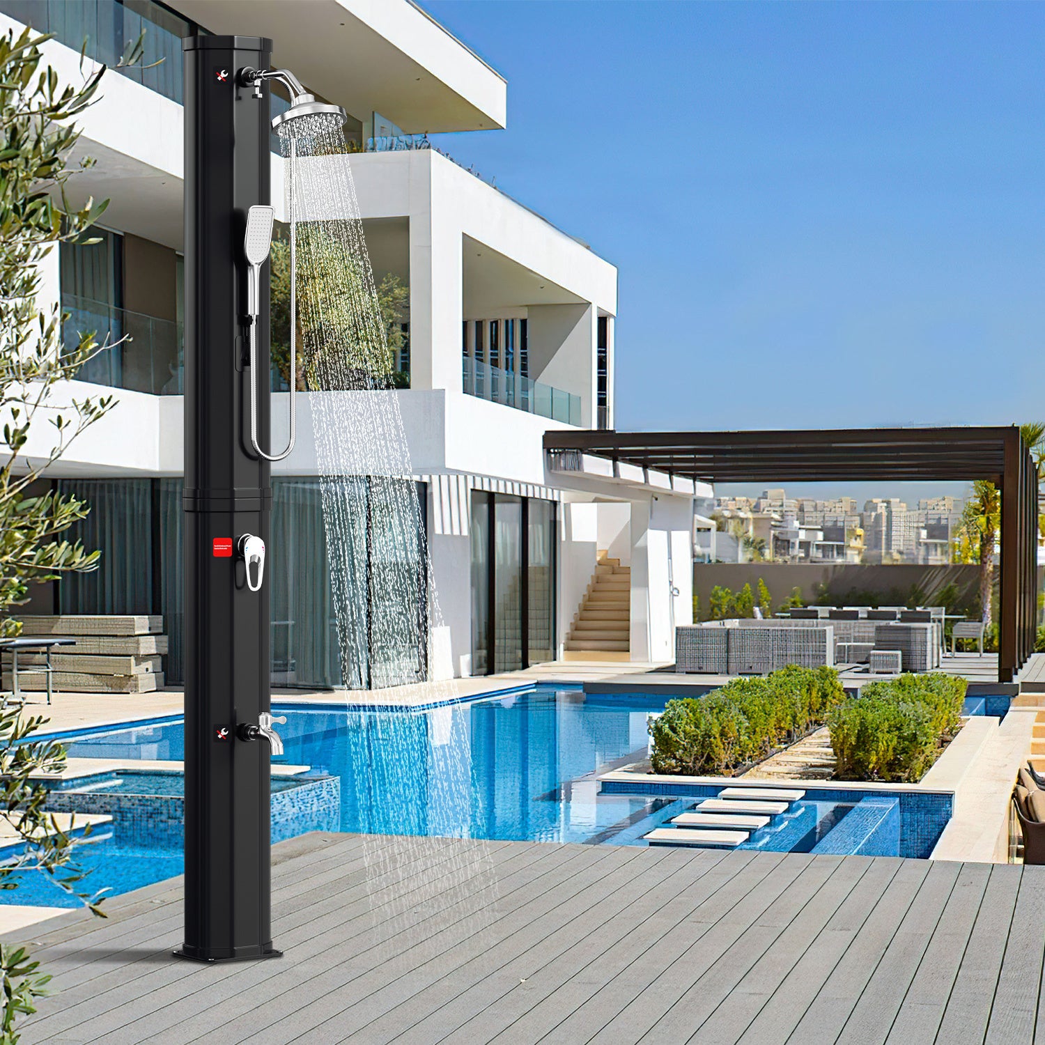 60L Douche Solaire Ext rieure Noir Avec Douchette Et Housse Confort 