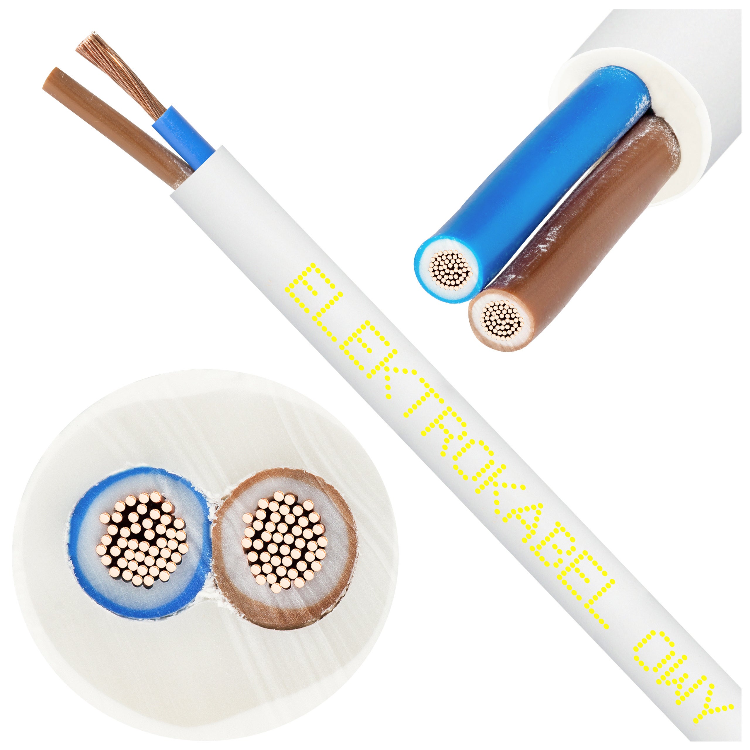 Kabel warsztatowy OWY / H05VV-F 2x1mm2 biały 300/500V giętki linka Elektrokabel 100m