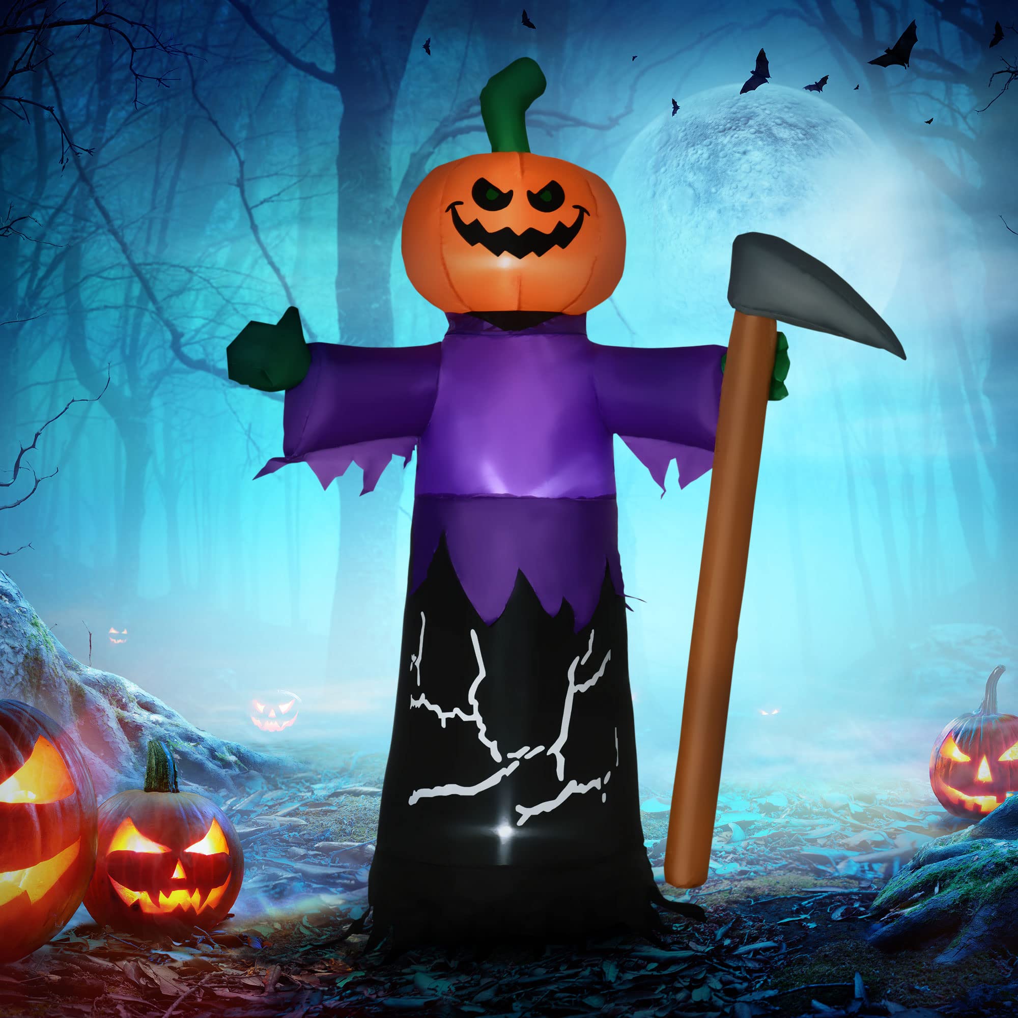 Gonfiabile Gigante Per Halloween Fantasma Con Lapide E Zucca - 1,8m Con Luci LED Integrate - PTS Ghosts