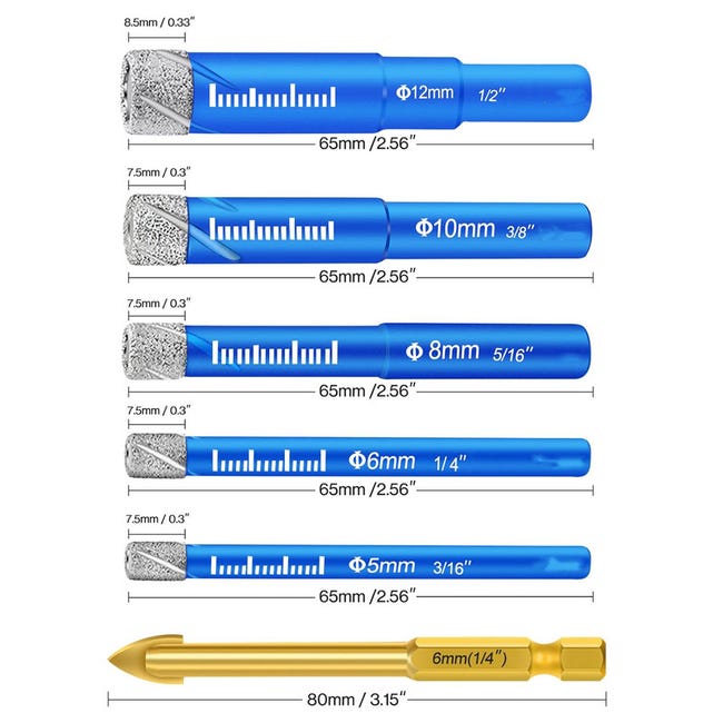 Kit Sega A Tazza EXFEIN 10 Pezzi - Punte Diamantate Per Piastrelle E Marmo Adattatore SDS Trapano - Foto 6