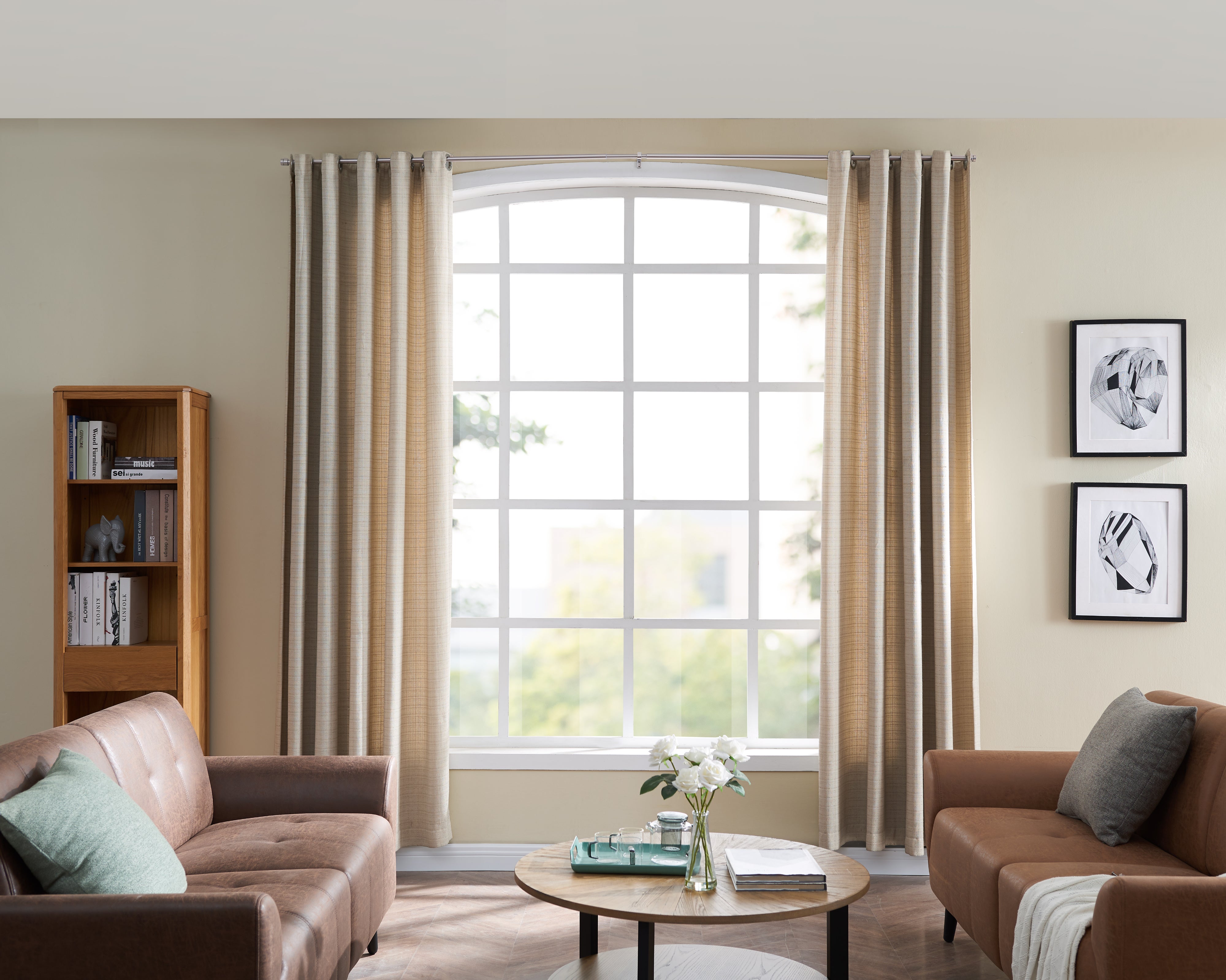 Tringles à Rideaux Extensibles 76-208 Cm - Diamètre 19 Mm Avec Embouts Grain De Bois Élégants