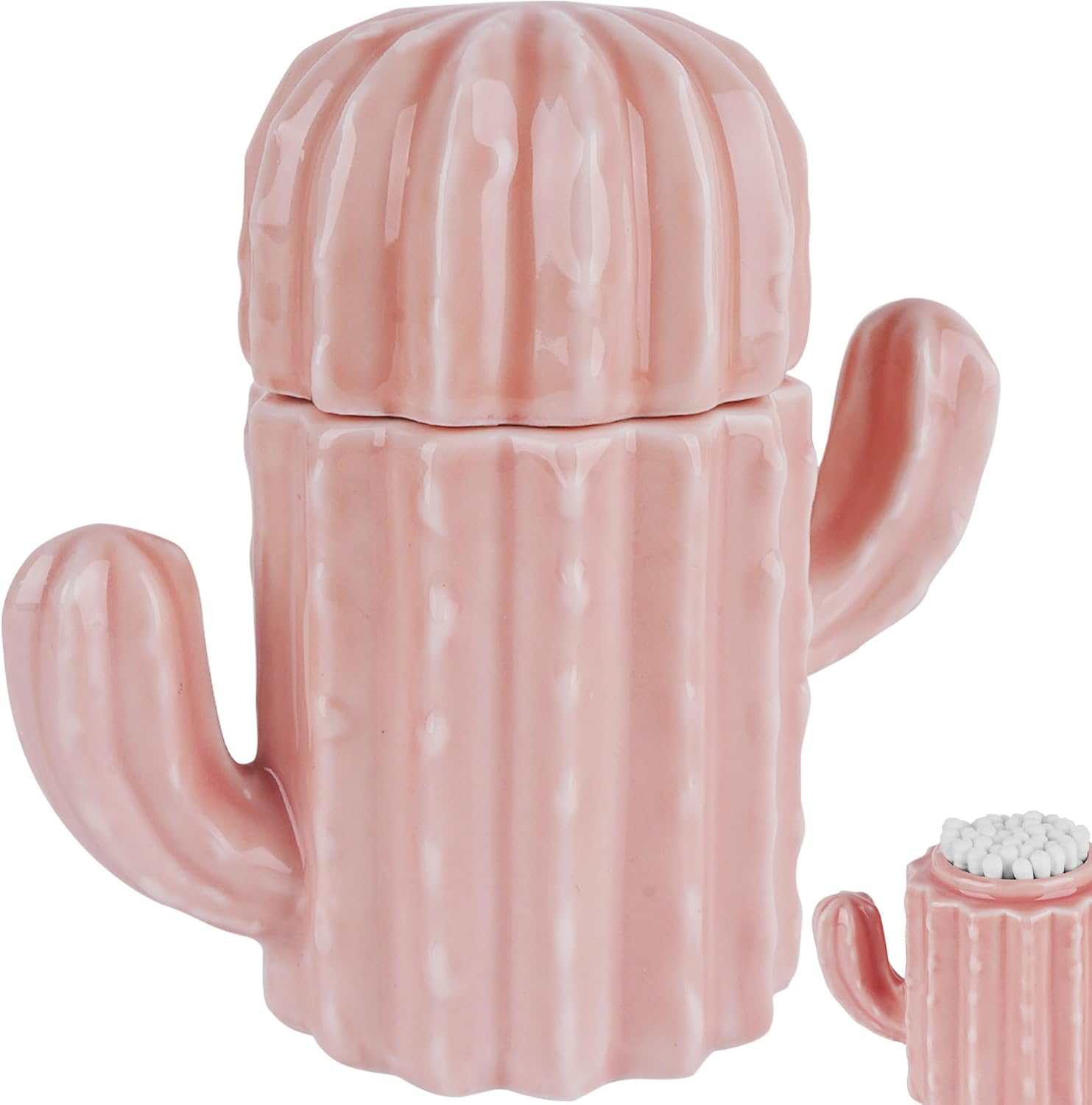 Ceramiczny dozownik na patyczki kosmetyczne, do organizacji pojemników łazienkowych, na waciki kosmetyczne (różowy)