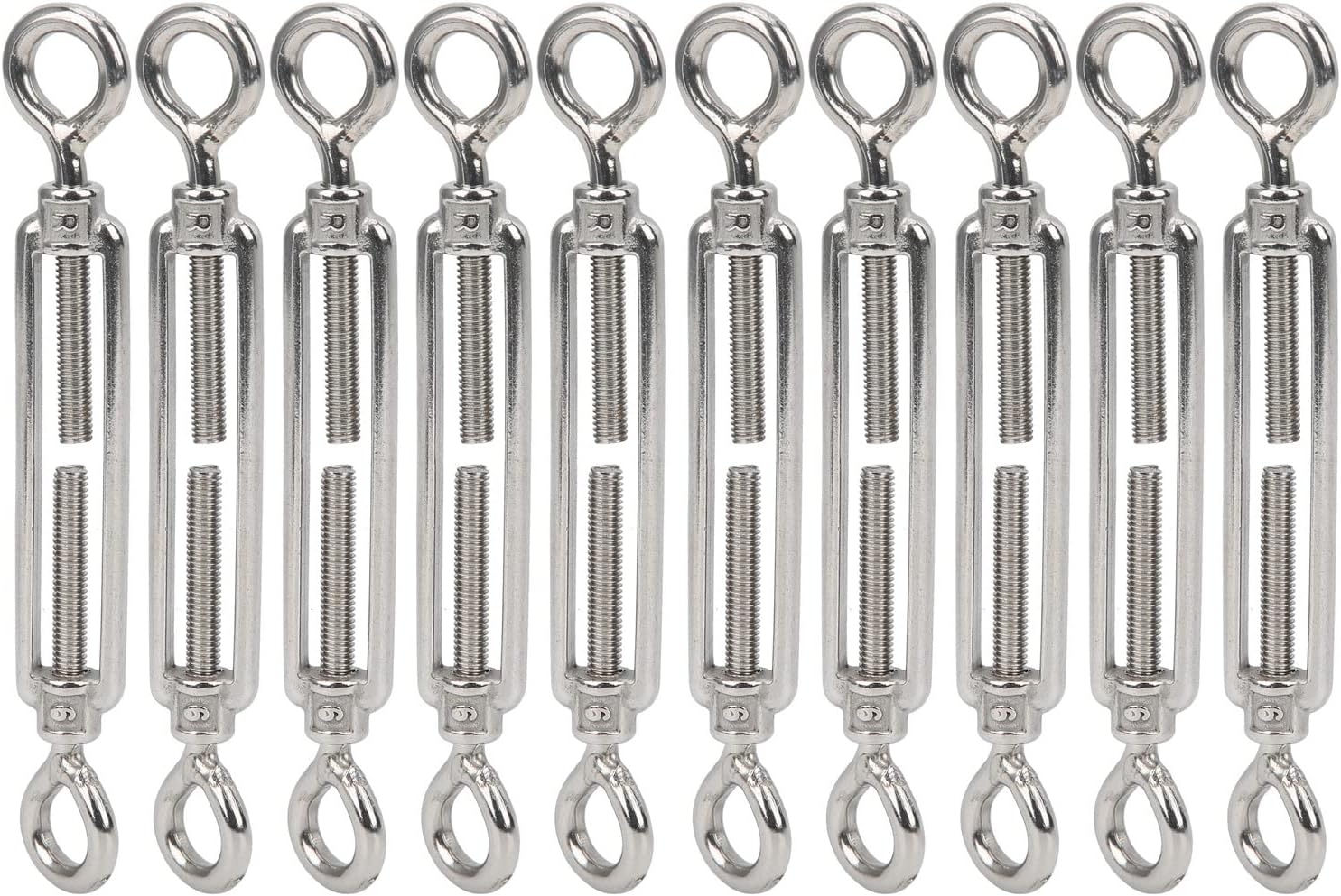Zestaw 10 śrub z oczkiem otwartym M6 ze stali nierdzewnej do napinaczy lin stalowych lub kablowych, osprzęt do mocowania napinaczy kablowych