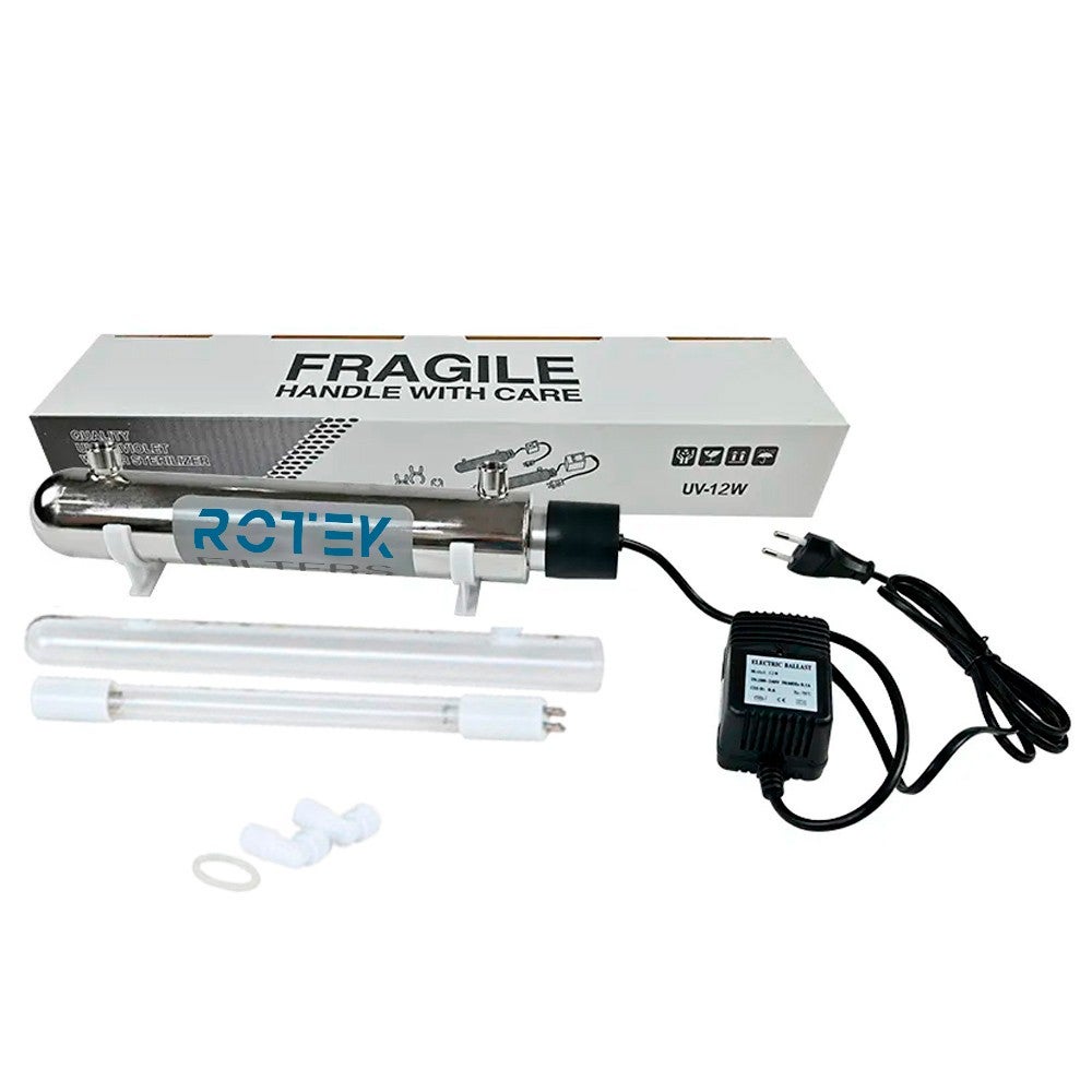 Stérilisateur UV Eau ROTEK 12W - Acier Inoxydable 304 - 226L/h - Pour Osmose, Aquariums et Eau Pluie - 4