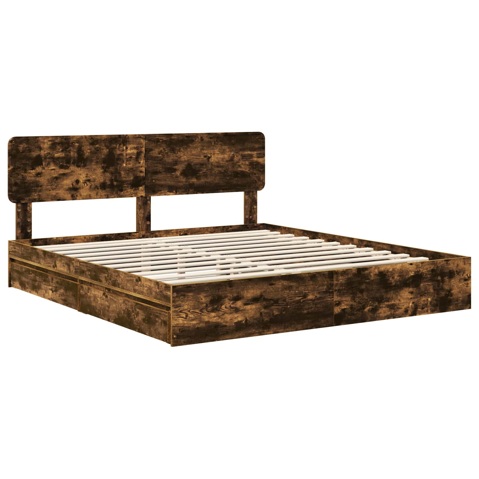 Lit avec rangement, panneau de bois, chêne fumé, pour la chambre, 180 × 200 cm - 4