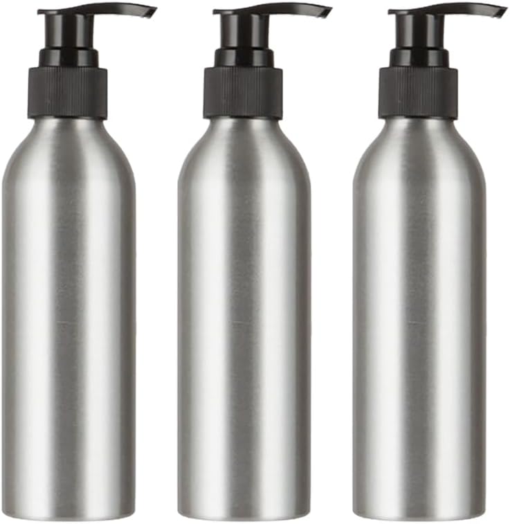 Zestaw 3 pustych aluminiowych butelek z pompką o pojemności 250 ml do kosmetyków, balsamów, szamponów, odżywek, produktów podróżnych i makijażu