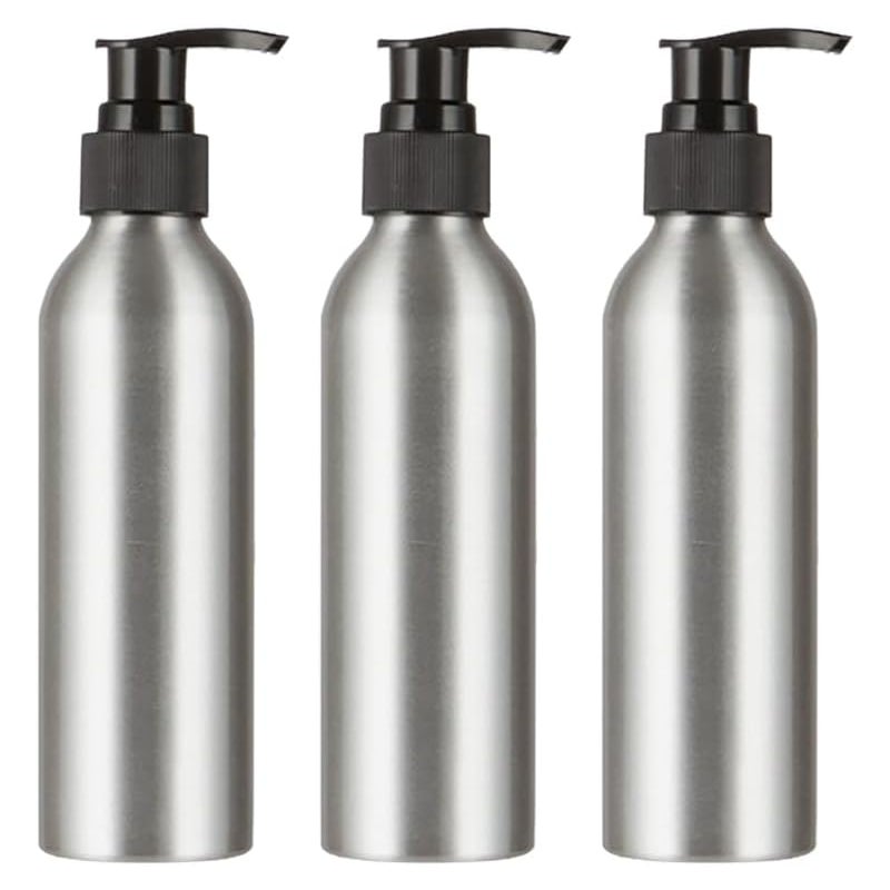 Zestaw 3 pustych aluminiowych butelek z pompką o pojemności 250 ml do kosmetyków, balsamów, szamponów, odżywek, produktów podróżnych i makijażu