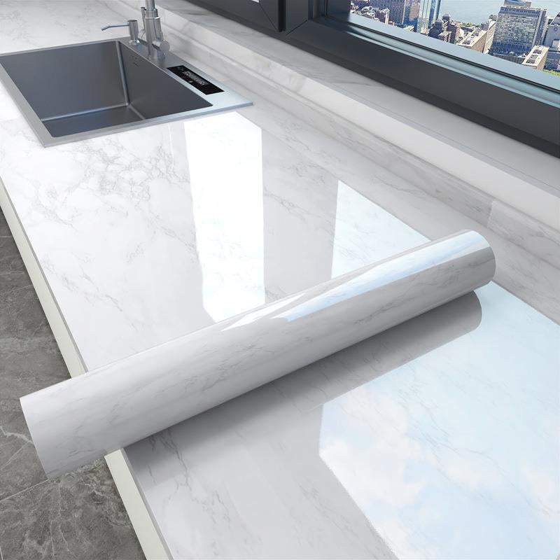 Autocollant gris clair résistant à l'huile de cuisine, film protecteur auto-adhésif imperméable et antisalissure pour comptoir, 60CM x 3M - 3