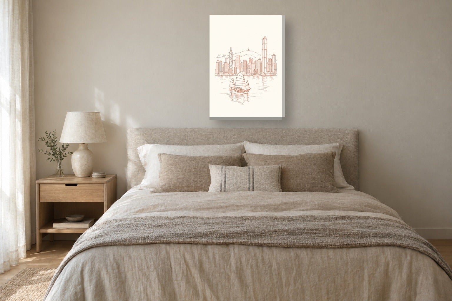 Tableau de ville «Hong Kong, line art» sur toile, châssis en bois de 2 ...