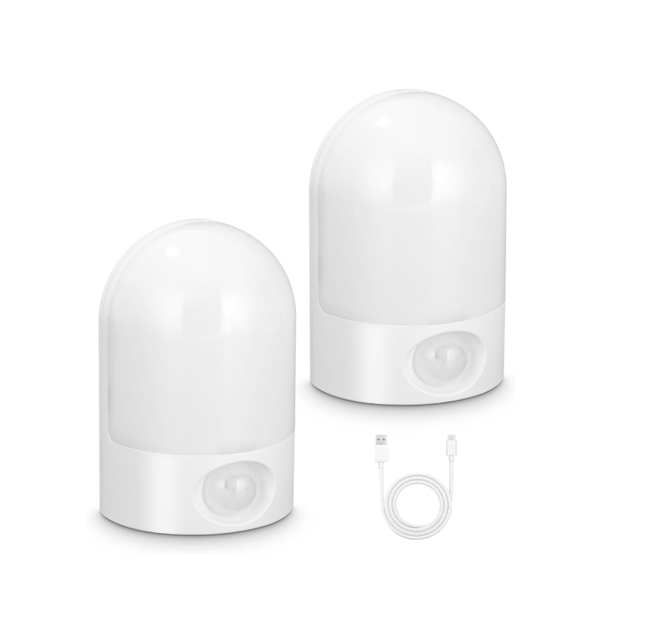 Zestaw 2 lampek nocnych LED, lampka nocna z czujnikiem ruchu, ładowana przez USB, lampka z czujnikiem ruchu do wnętrz, lampka nocna ładowana