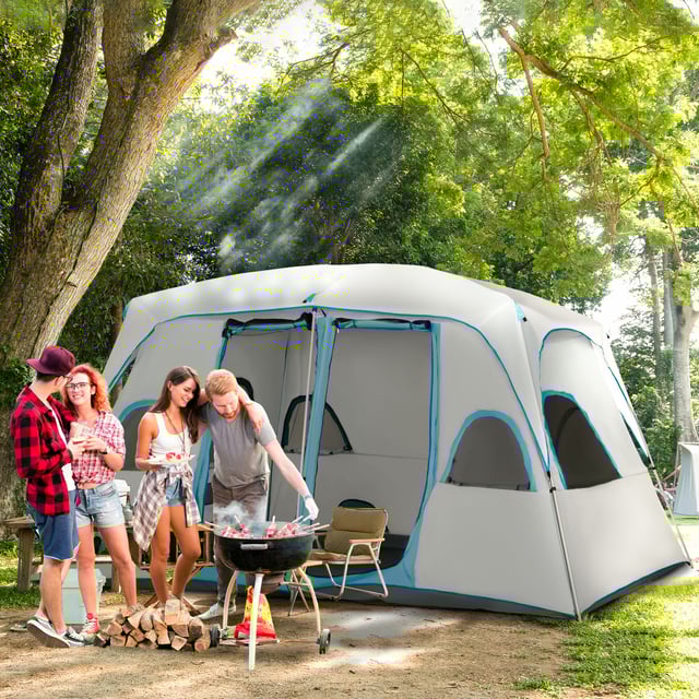 Outsunny Tenda da Campeggio 4 Persone Impermeabile con 2 Stanze e Finestre a Rete, 400x275x210 cm, Grigia