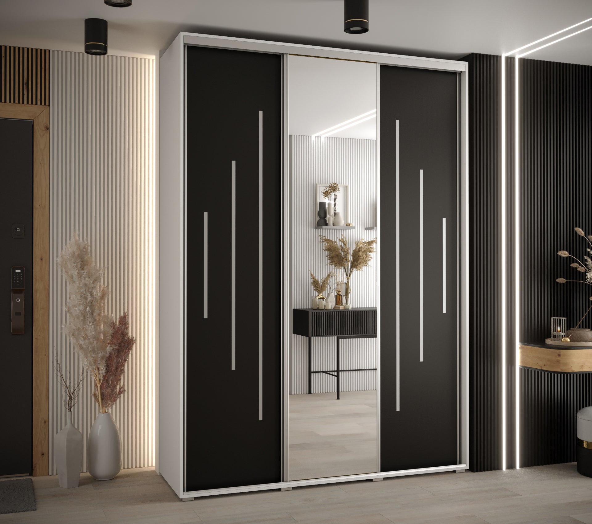 Szafa przesuwna z lustrem wysoka Davos 13 180 x 60 x 235,2 cm biały + czarny + u. srebrny - Abiks Meble - 2