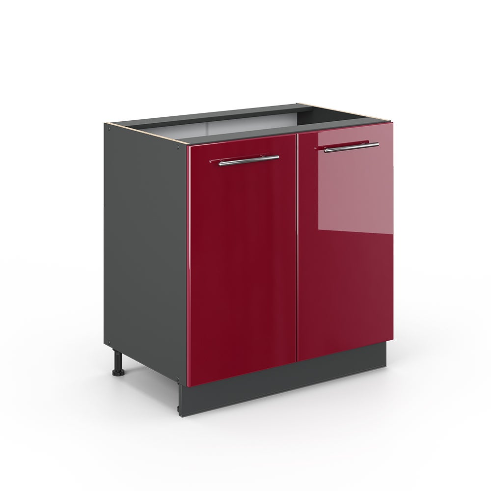 Vicco Szafka pod zlew Fame-Line, Bordowa Czerwień wysoki połysk, 80 cm z półką, bez blatu roboczego