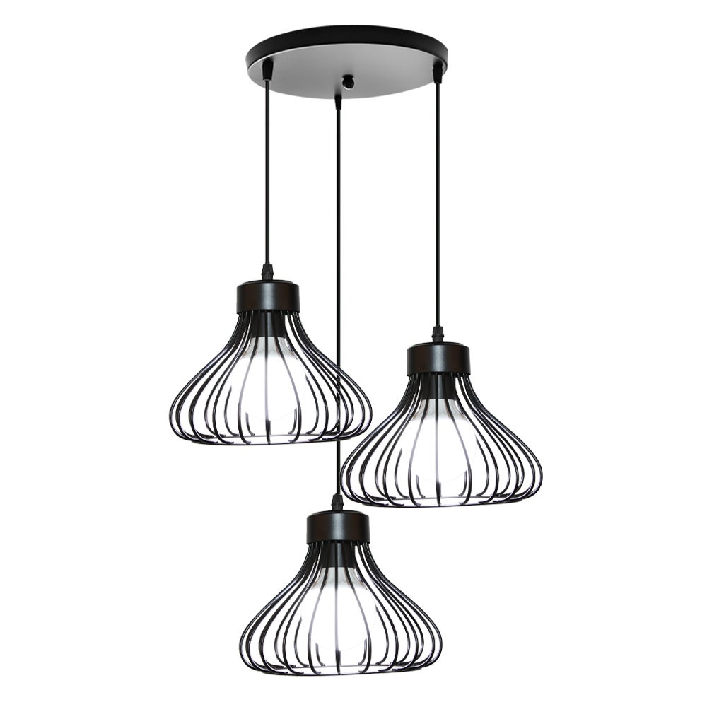 Plafoniera 3 Luci Con Gabbia Loft Vintage Azzurro C1679/1via