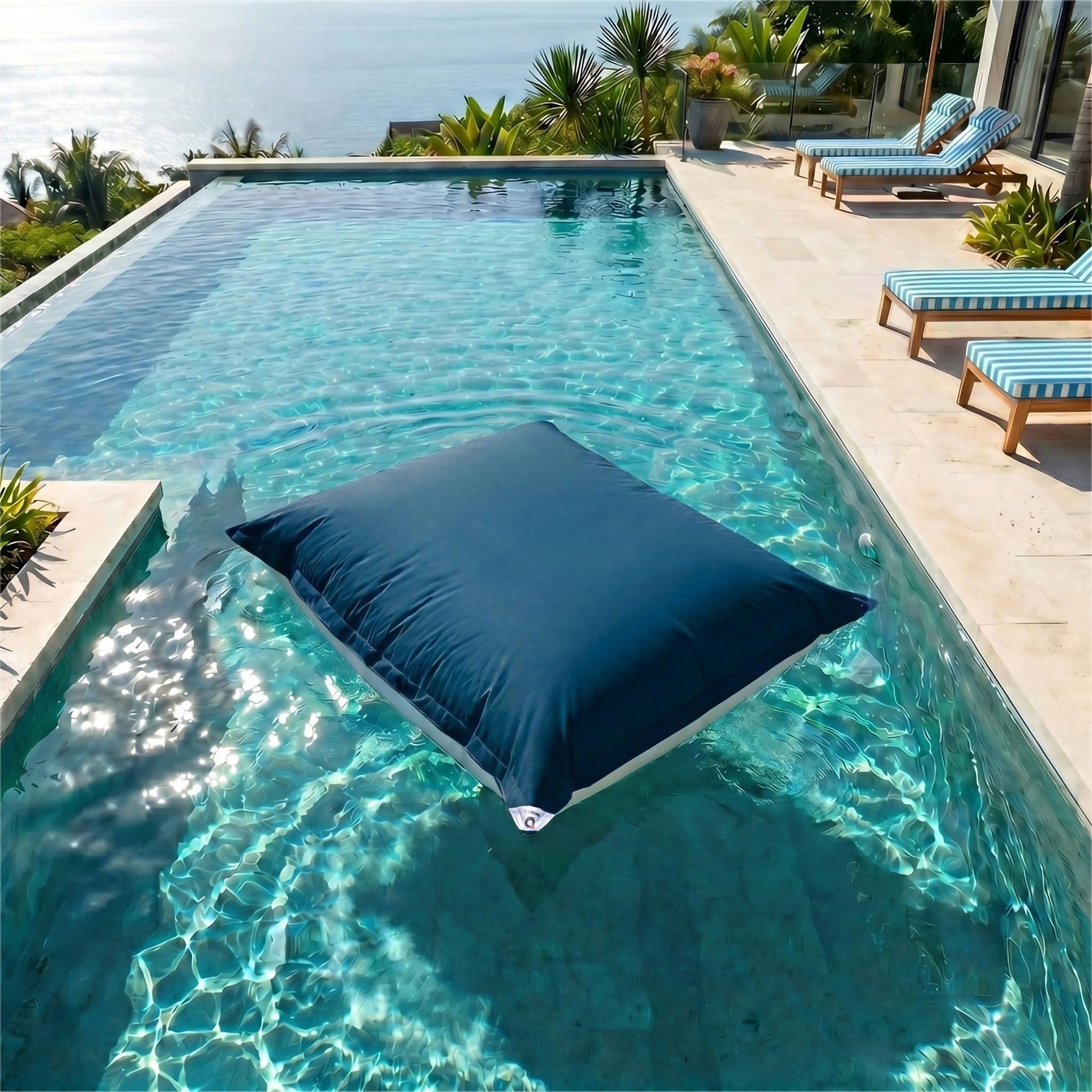 Housse pour Pouf Géant XXL 180x140cm Flottant pour Piscine - Bleu pétrole - 2
