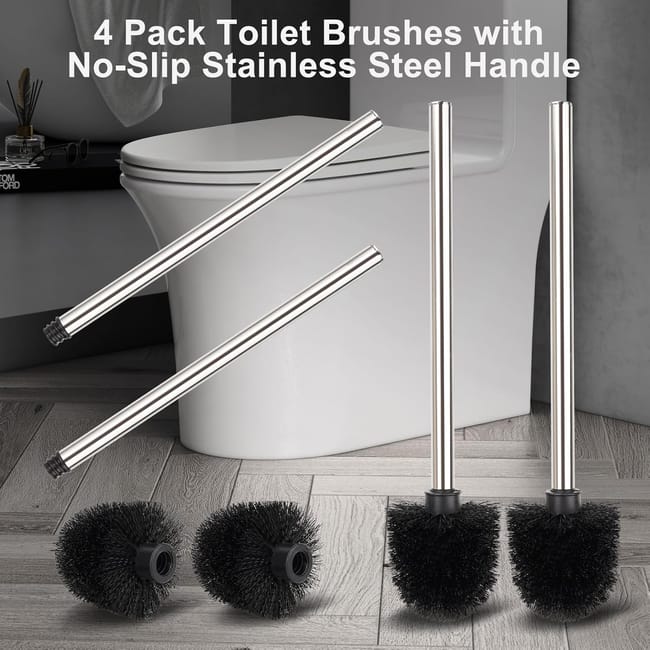 Scopino WC 4 Pezzi - Manico Acciaio Inox, Testina Rimovibile, Setole Resistente - Foto 10