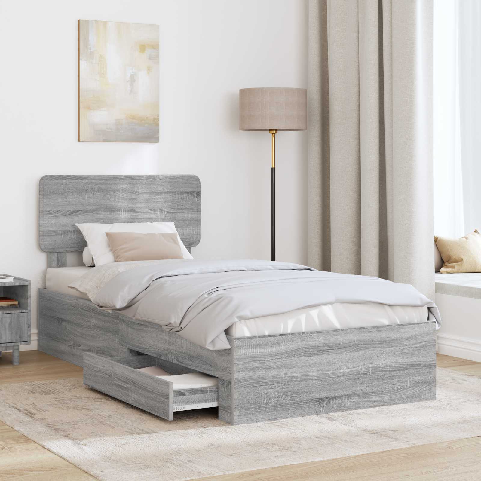 Cadre de lit gris 75 x 190 cm, panneau de bois - 3