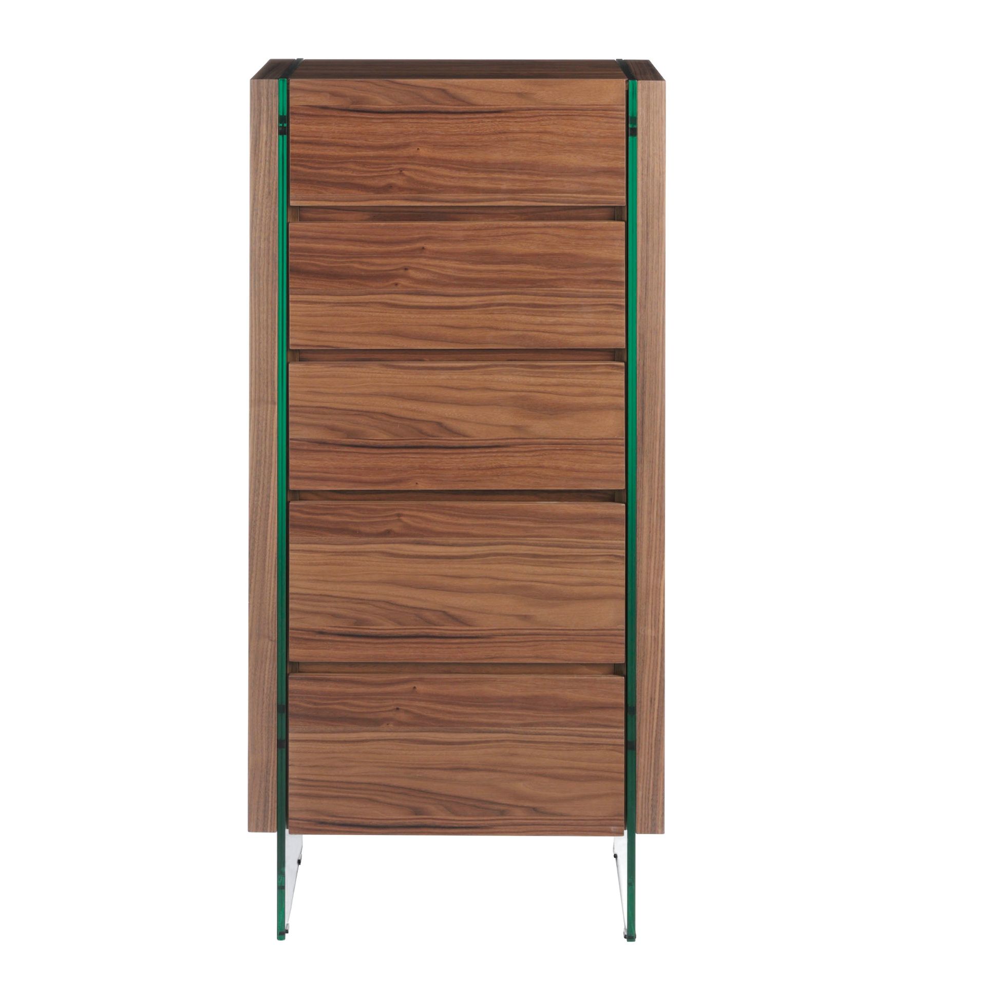 Commode en noyer avec plateau en verre effet marbre 120 x 45 x 80 - 2