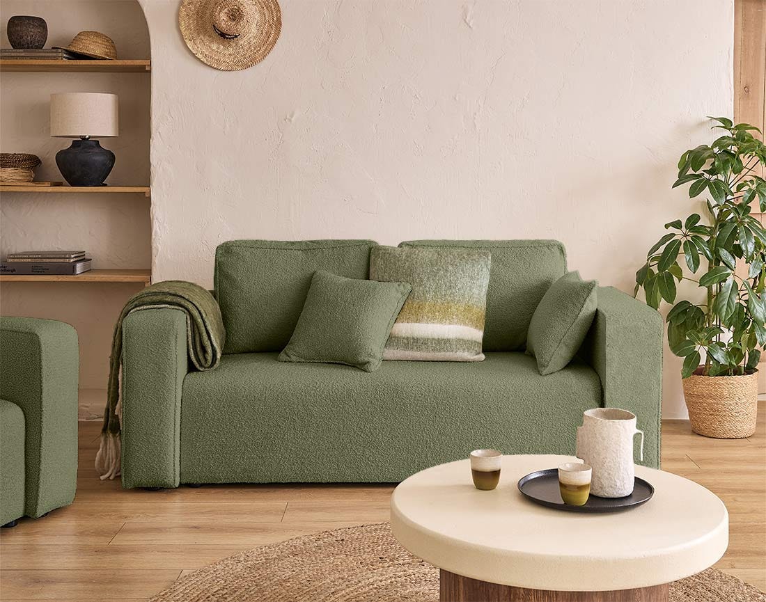 Canap Droit 2 Places En Tissu Bouclette Vert TOPAZE Best Mobilier canap-droit-2-places-en-tissu-bouclette-vert-topaze-best-mobilier