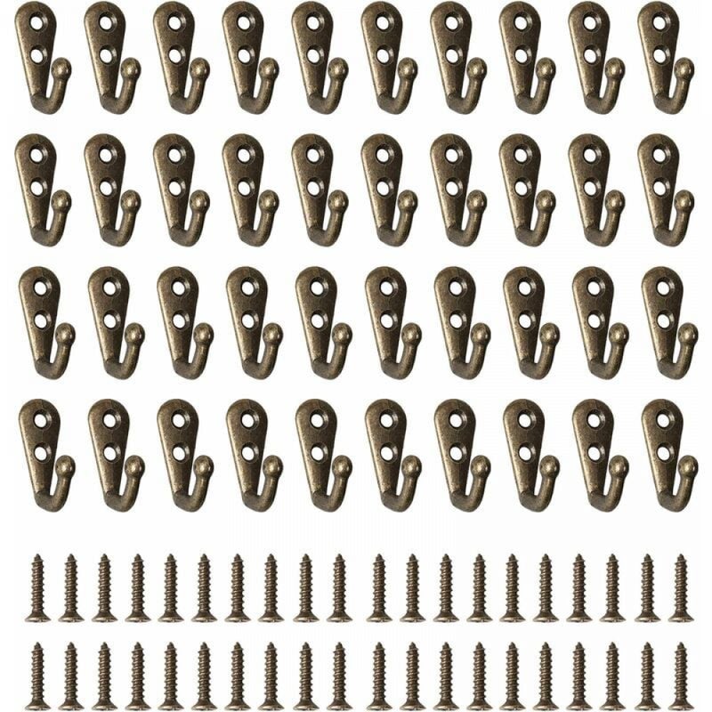 40 sztuk metalowych wieszaków na ubrania nad drzwiami, wieszaki ścienne retro z 80 śrubami do kuchni, salonu, sypialni za drzwiami (B)