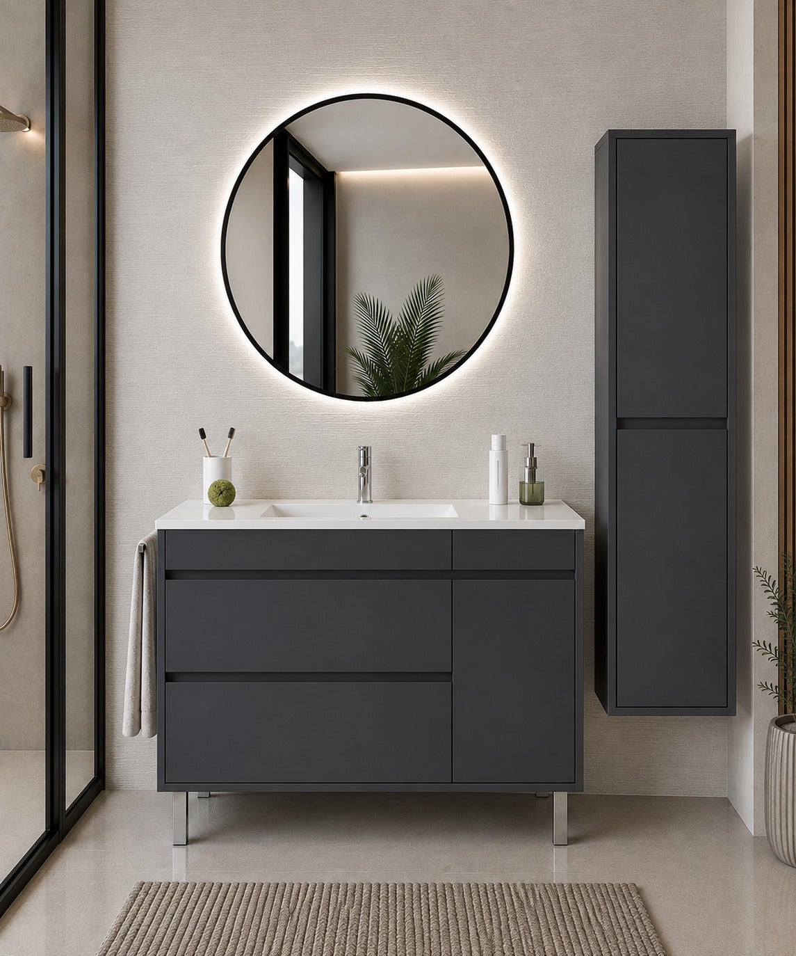 Mobilier de baie cu lavoar ORIGENBATH CAPRERA fără oglindă 60x45 cm grafito cu coloană