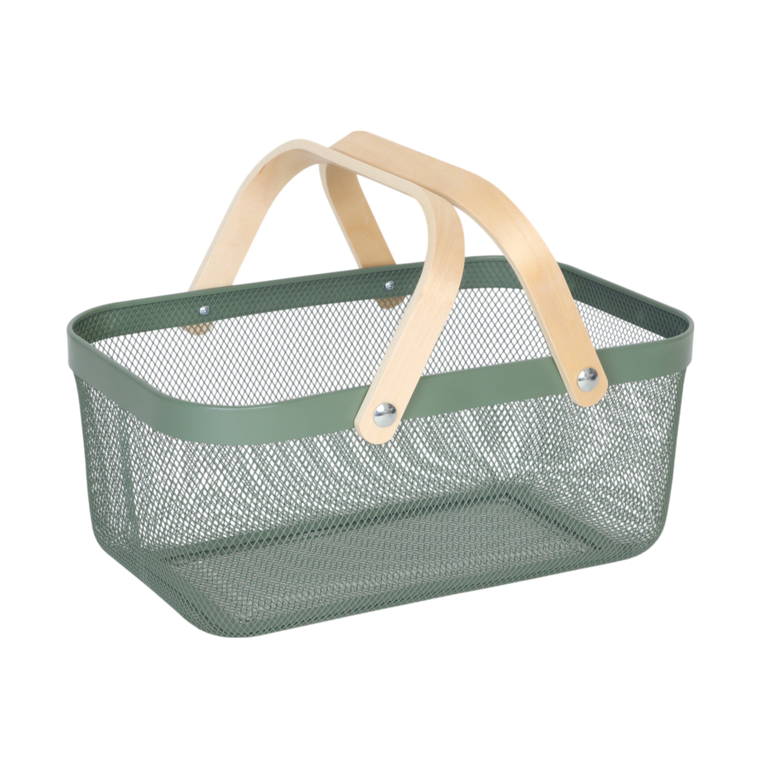 Relaxdays Panier Rangement Métal & Bois – Avec Anse, Design Grillage Élégant, Pour Vêtements, Cosmétiques, Cuisine Ou Bureau, 17,5 X 26 X 24,5 Cm