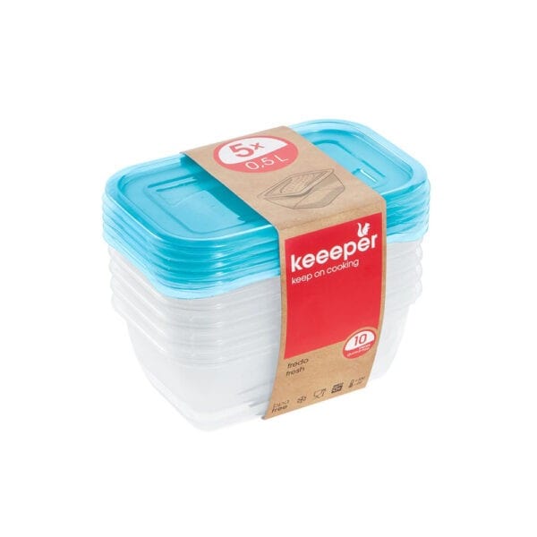 Zestaw 5 pojemników na żywność Keeeper FREDO "FRESH" Prostokątny 15,5x10,5x6 Fresh blue 5 szt. x 0,5l