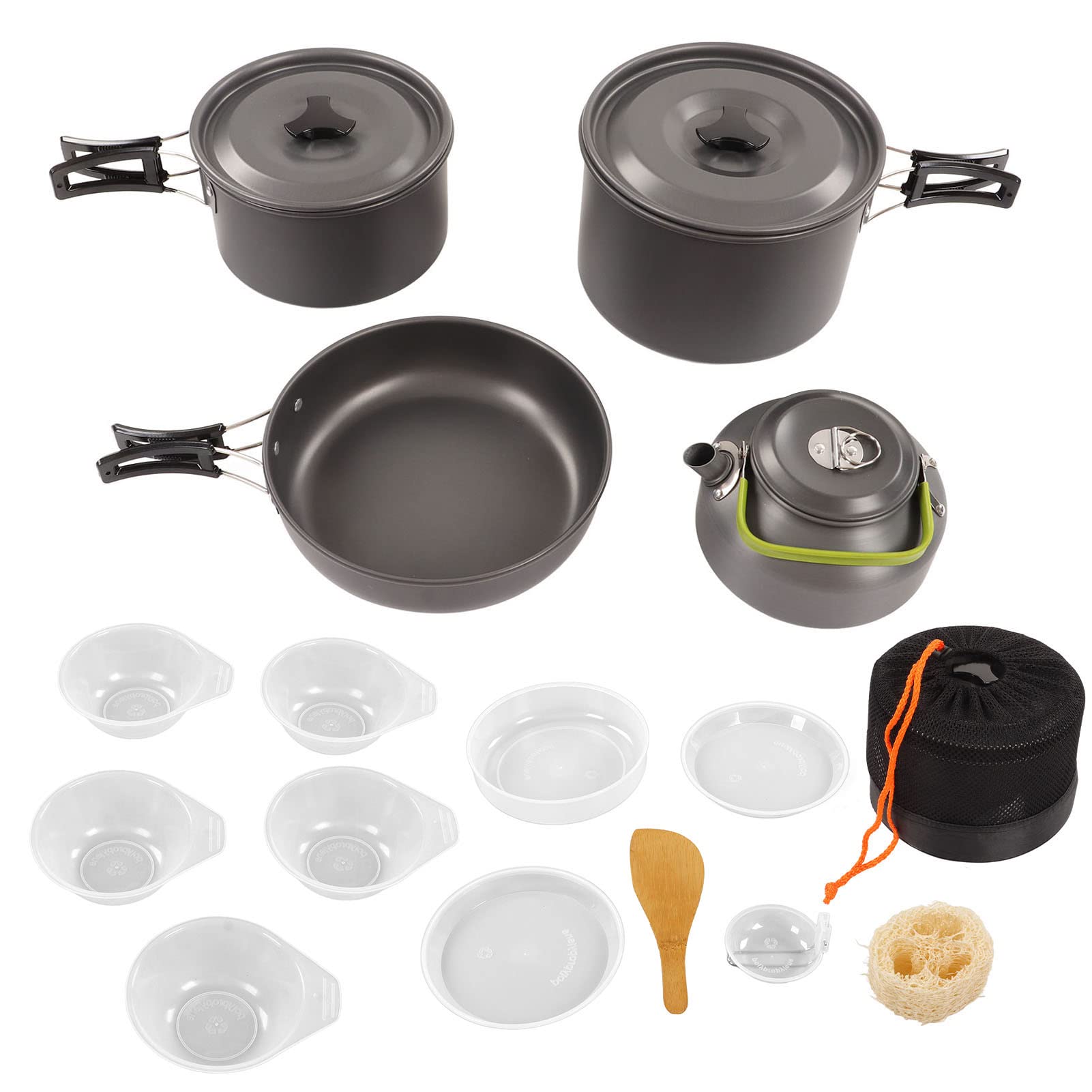 Kit De Cuisine De Camping 22 Pièces - Casseroles, Poêles En Aluminium Anodisé - Sac à Dos Inclus