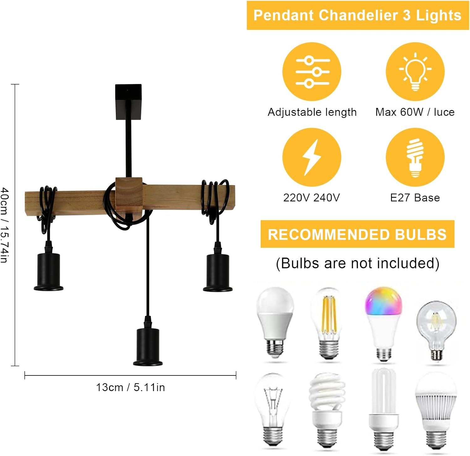GOECO Suspension artistique en bois ( Douille E27, Ampoule non incluse) - 4