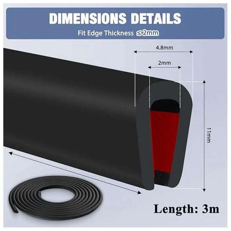 Protection bord de tole EPDM joint caoutchouc en u joint porte voiture adhesif noir caoutchouc protection metal verre (3m, 2mm) - 3