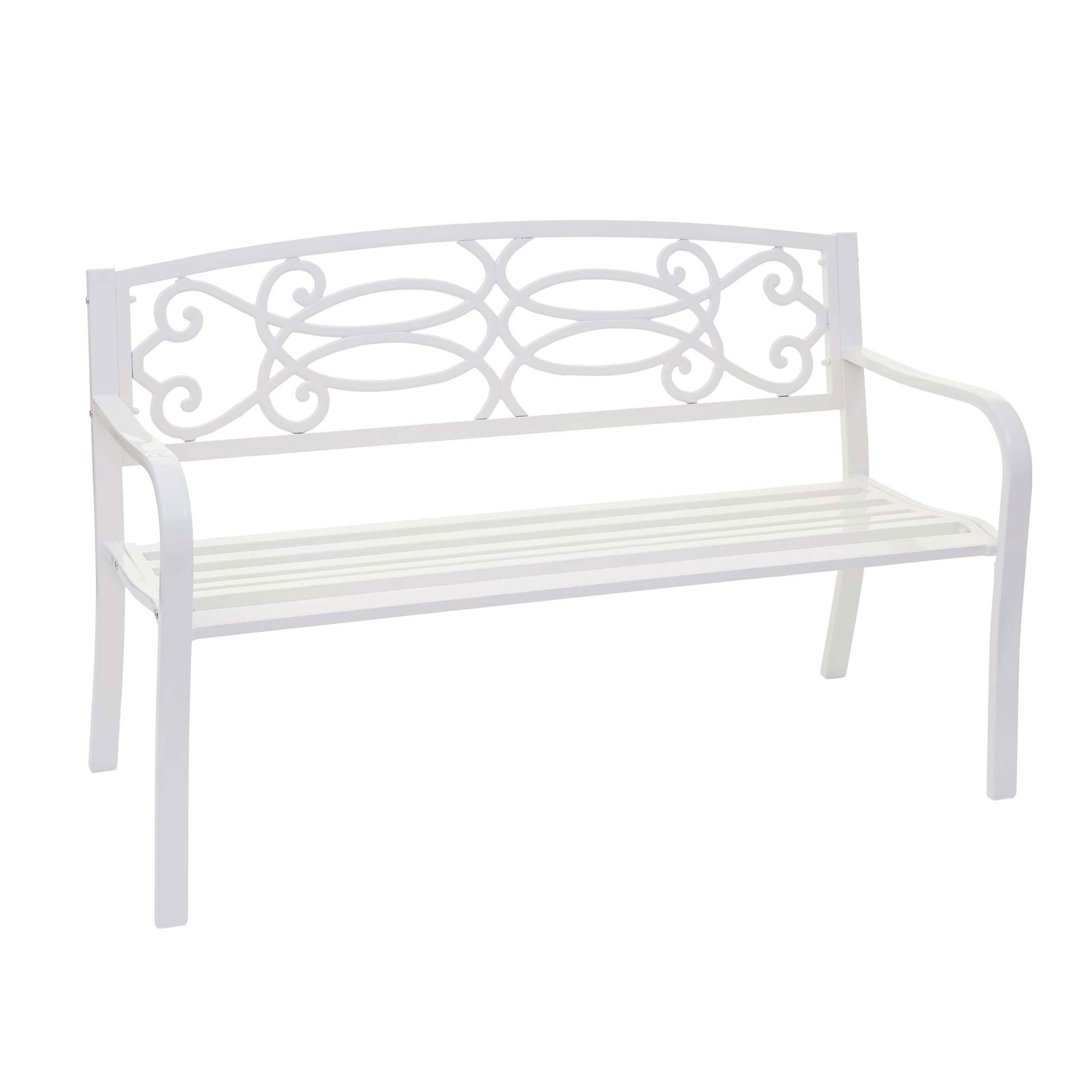 Ławka ogrodowa HWC-F44, ławka parkowa, 2-osobowa stal malowana proszkowo ~ biały