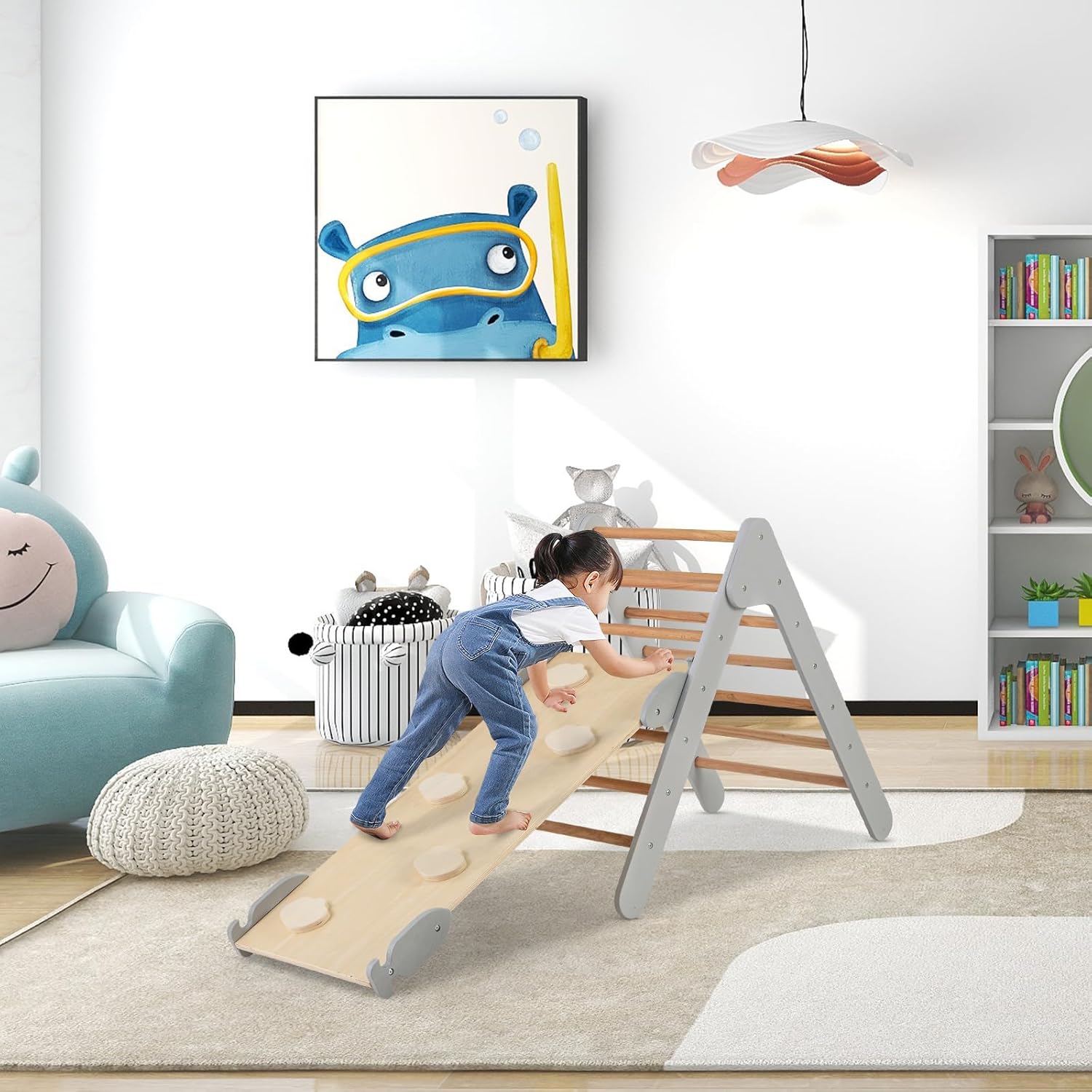 3 in 1 Arrampicata Giocattolo a Triangolo per Bambini, Set di Arrampicata con Rampa di Scivolo a 2 Lati e Inclinazione Regolabile, Arrampicato - 8