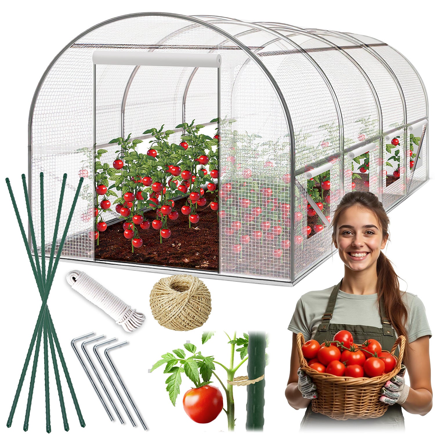 Tunel foliowy ogrodowy szklarnia 3x4,5xH2m (13,5m2) biały Plonos 4975-B