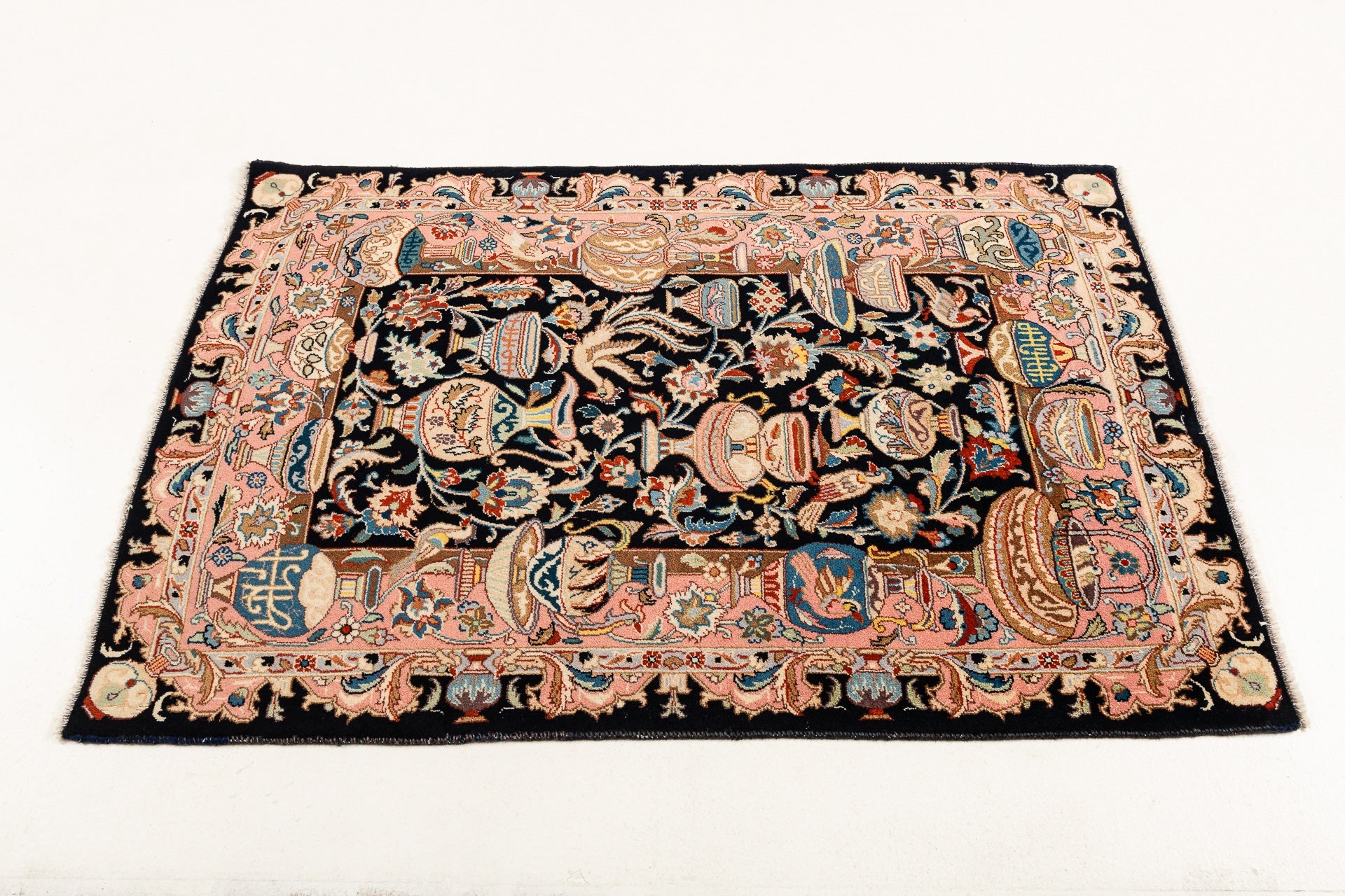 Grand Tapis Oriental Fait Main En Laine – 181x123 Cm – Rouge/Multicolore – Motif Traditionnel