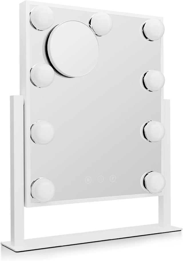 Podświetlane lustro do makijażu, lustro stołowe, 3 regulowane kolory, z wyjmowanym lustrem powiększającym 10x (białe)